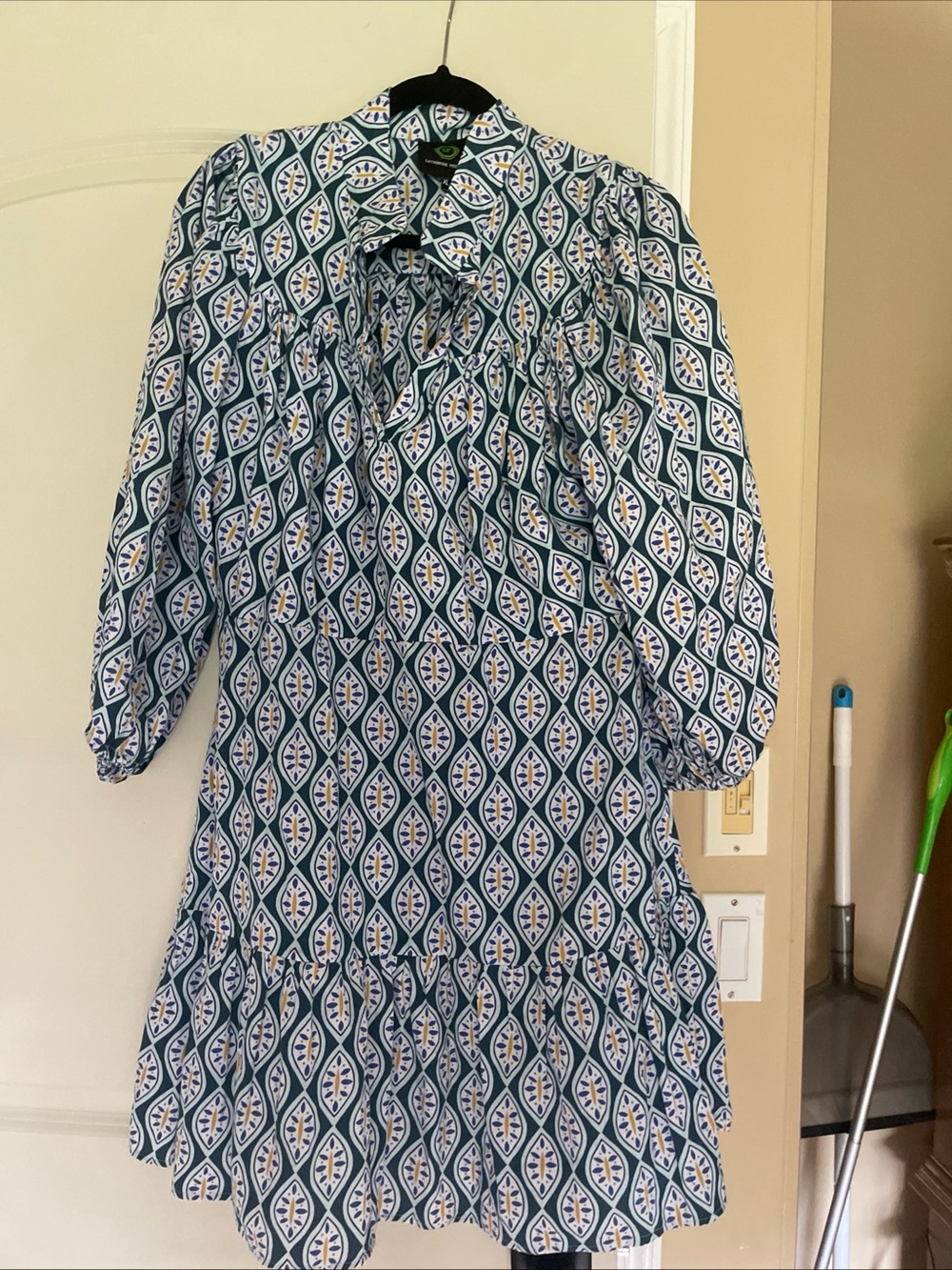 NWOT Catherine Prevost XL Shades blue cotton V neck knee length side zip dress